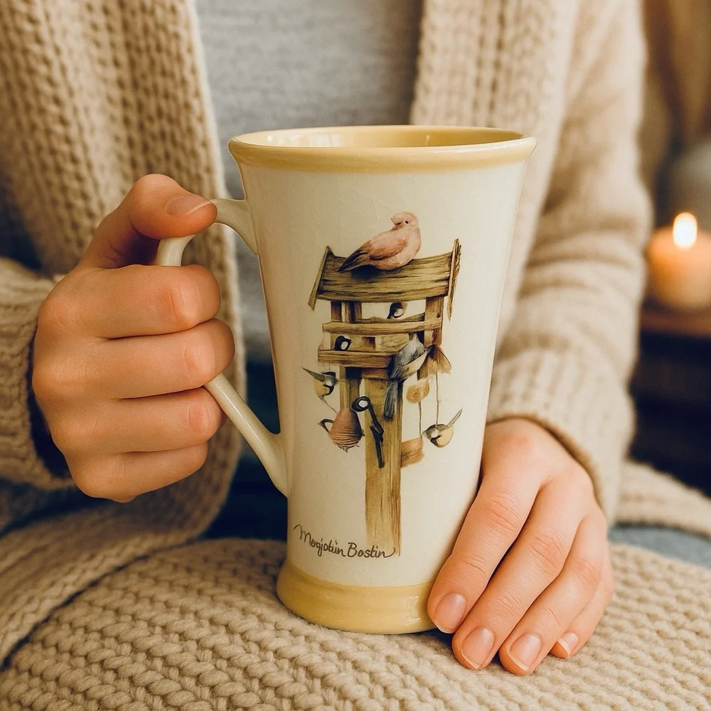 Vintage Marjolein Bastin Birdhouse Mug Coffee Latte Tall Tea Signed Birds Cup - Picture 5 of 7